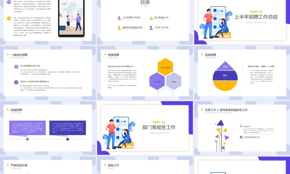 2022招聘总结PPT青莲紫矢量扁平风人力资源部门招聘工作总结暨年度招聘计划模板下载.pptx