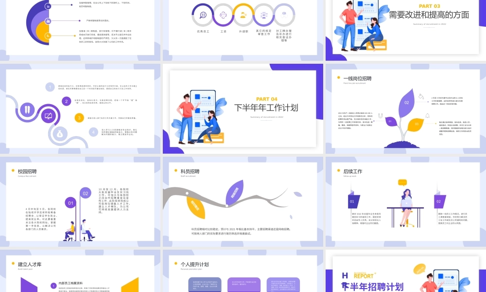 2022招聘总结PPT青莲紫矢量扁平风人力资源部门招聘工作总结暨年度招聘计划模板下载.pptx