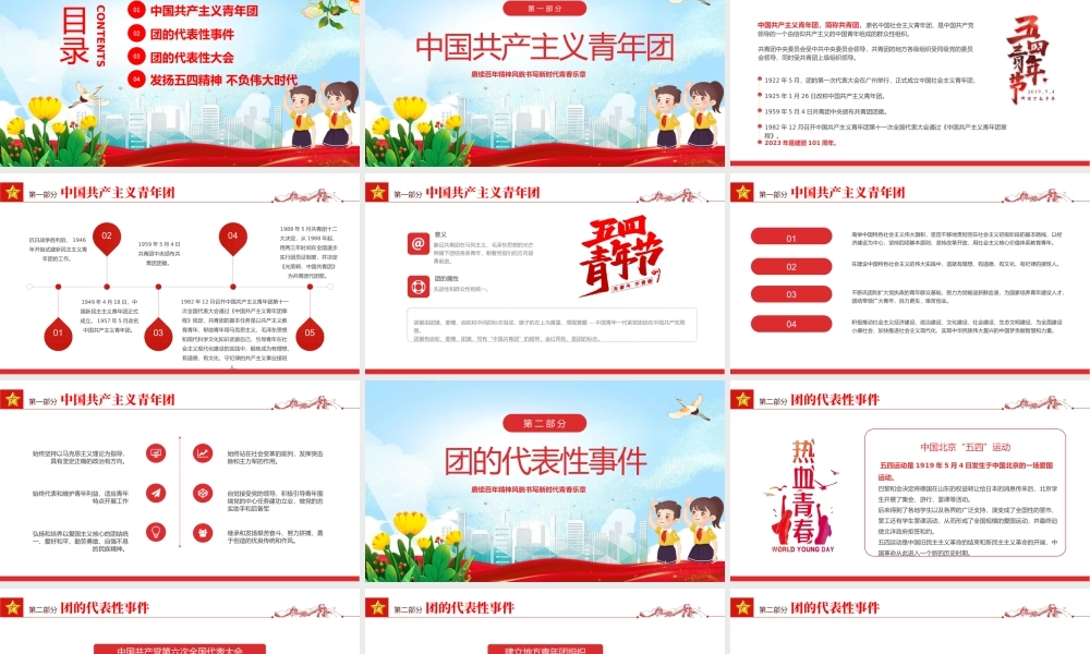 2023建团101周年PPT国潮风赓续百年精神风貌书写新时代青春乐章共青团建团101周年专题课件模板下载.pptx