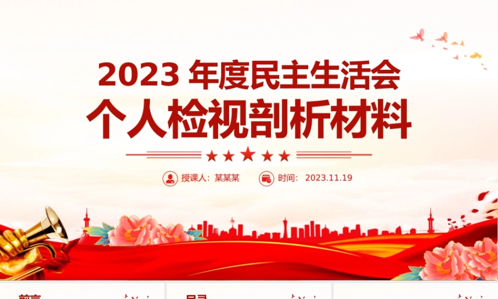 2023年度民主生活会个人对照检查检视剖析材料PPT模板.pptx