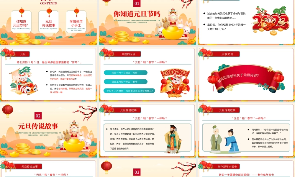 2023童心庆元旦快乐迎新年PPT童心庆元旦快乐迎新年兔年新年快乐主题班会课件模板.pptx