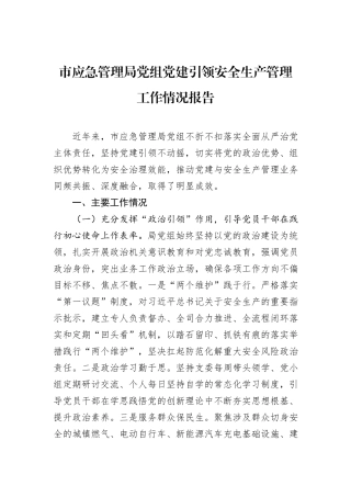 市应急管理局党组党建引领安全生产管理工作情况报告.docx