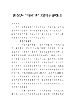 县民政局“银龄行动”工作开展情况报告.docx