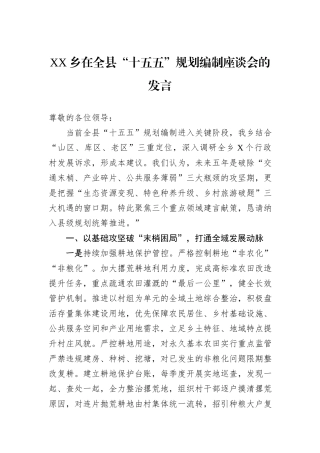 XX乡在全县“十五五”规划编制座谈会的发言.docx
