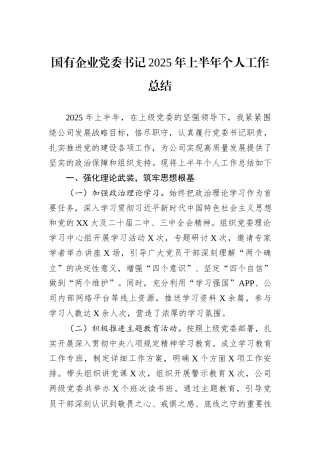 国有企业党委书记2025年上半年个人工作总结.docx