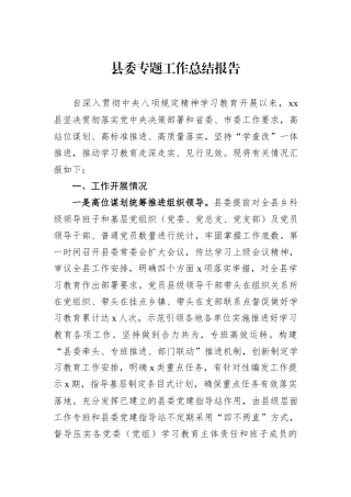 县委专题工作总结报告.docx
