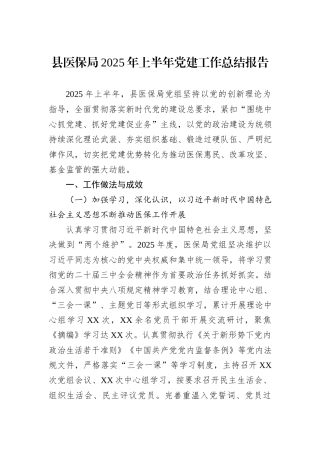 县医保局2025年上半年党建工作总结报告.docx