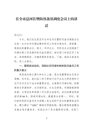 在全市总河长暨防汛备汛调度会议上的讲话.docx