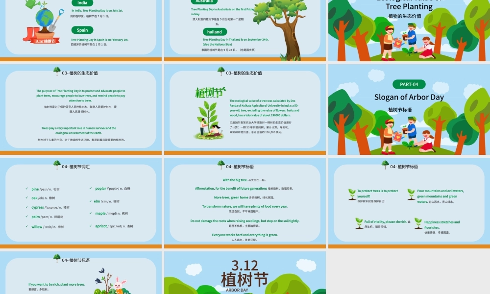 2023植树节英文介绍PPT绿色卡通风植树节英文介绍课件模板下载.pptx