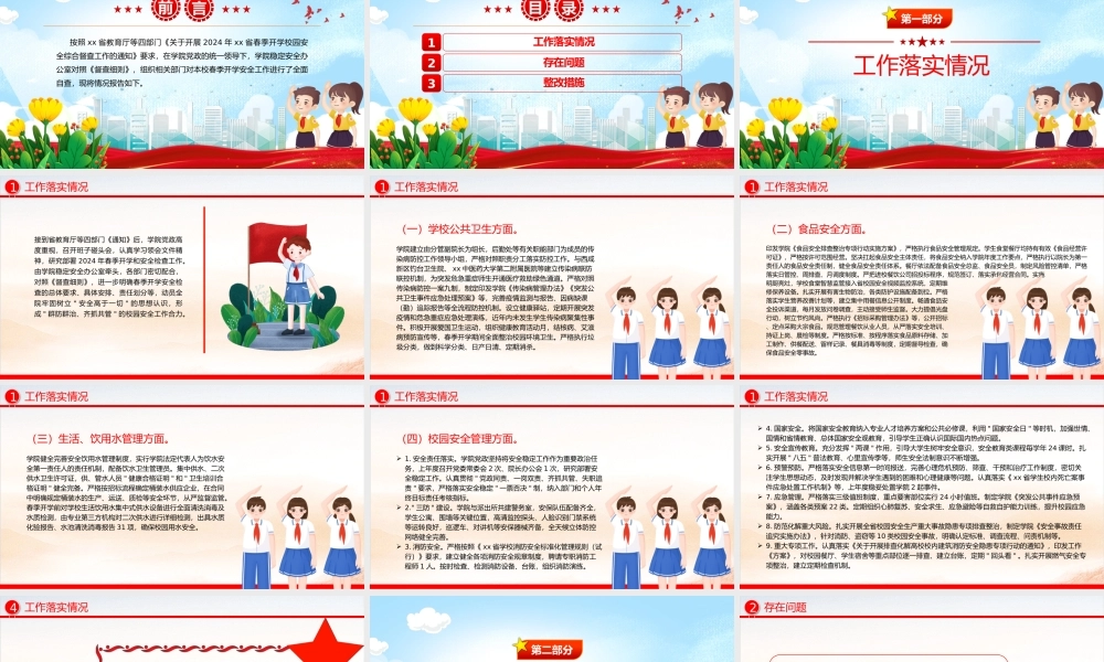 2024高校春季开学校园安全工作自查报告PPT精美简洁平安校园创建主题课件.pptx