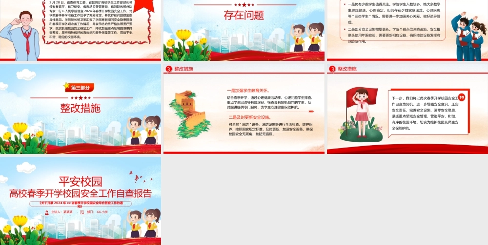 2024高校春季开学校园安全工作自查报告PPT精美简洁平安校园创建主题课件.pptx