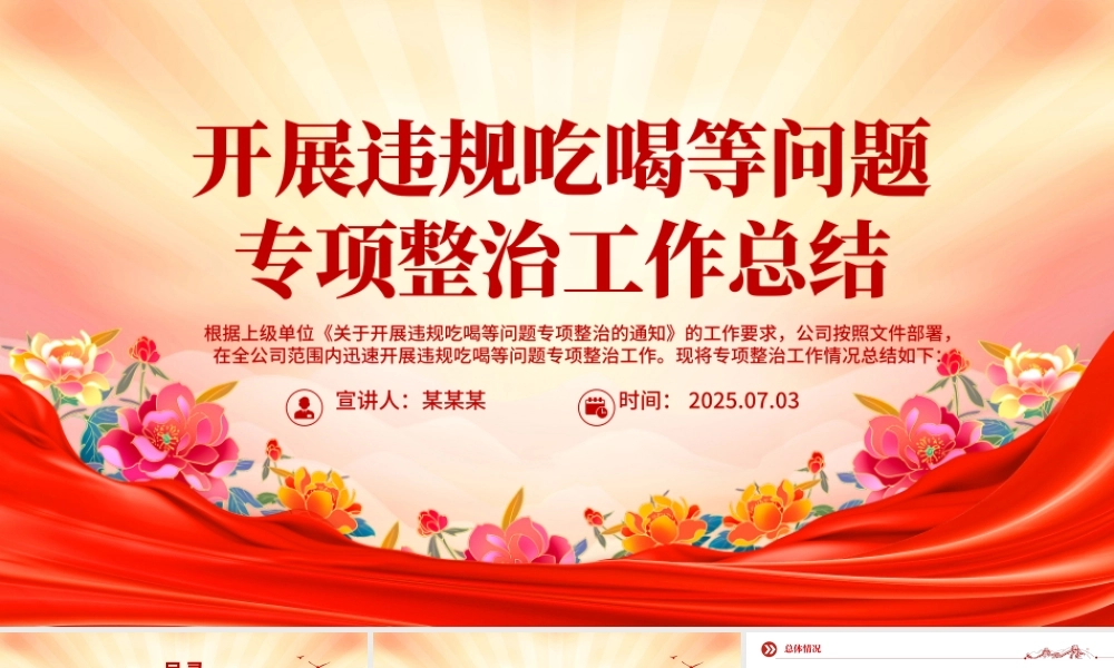 2025年开展违规吃喝等问题专项整治工作总结PPT模板下载.pptx