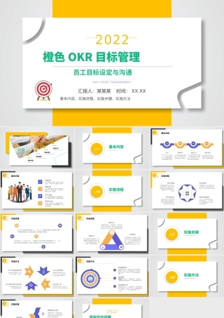 OKR目标管理PPT橙色清新风员工目标设定与沟通PPT模板下载.pptx