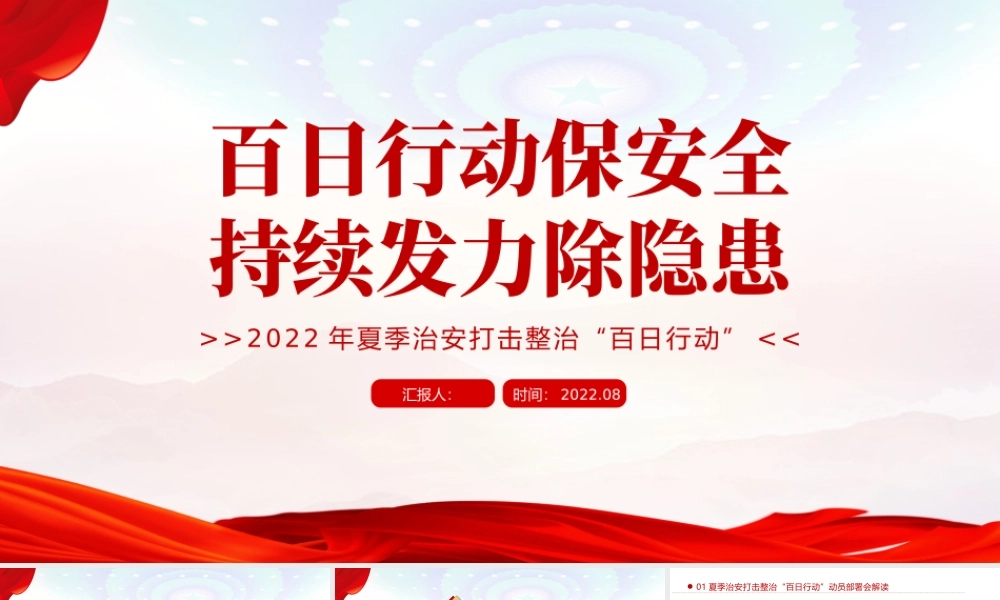 百日行动保安全持续发力除隐患PPT红色大气风2022年夏季治安打击整治百日行动专题课件模板.pptx