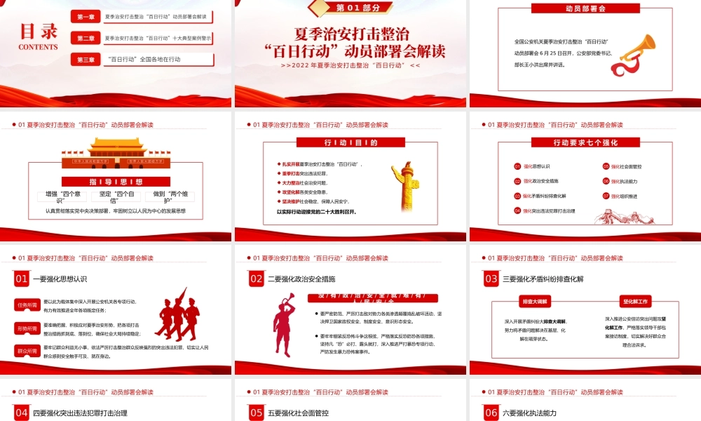 百日行动保安全持续发力除隐患PPT红色大气风2022年夏季治安打击整治百日行动专题课件模板.pptx