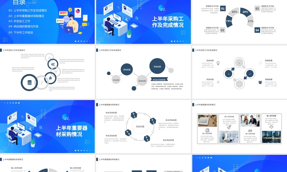 采购年中总结计划PPT深蓝简约风采购部年度工作总结下半年工作计划实用型模板下载.pptx