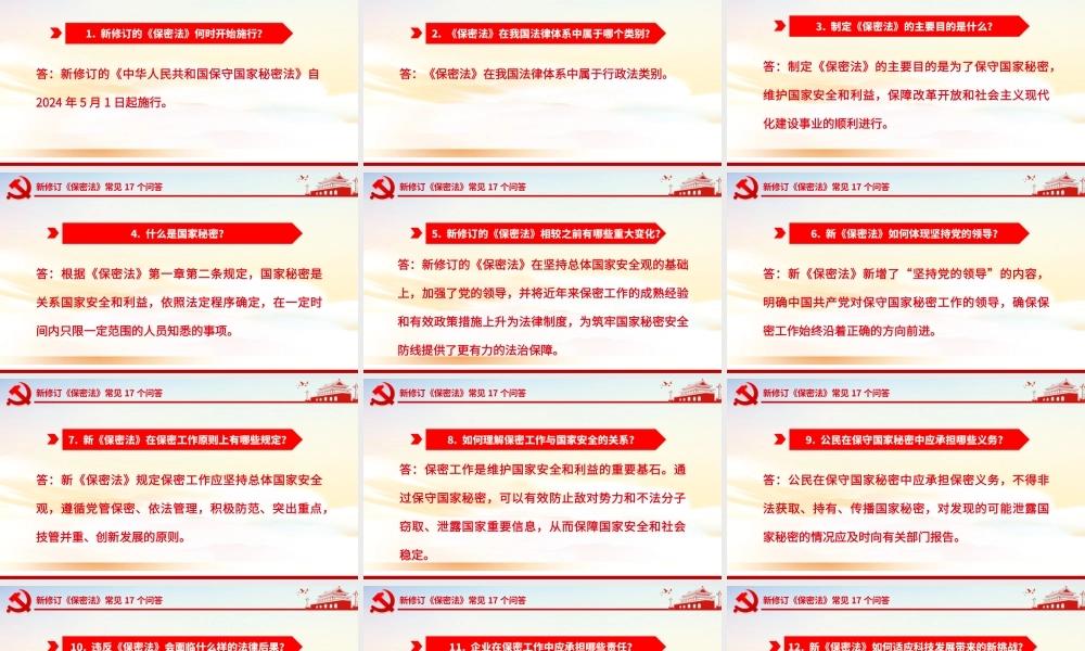 创意简洁风关于新修订《保密法》常见17个问答PPT课件.pptx