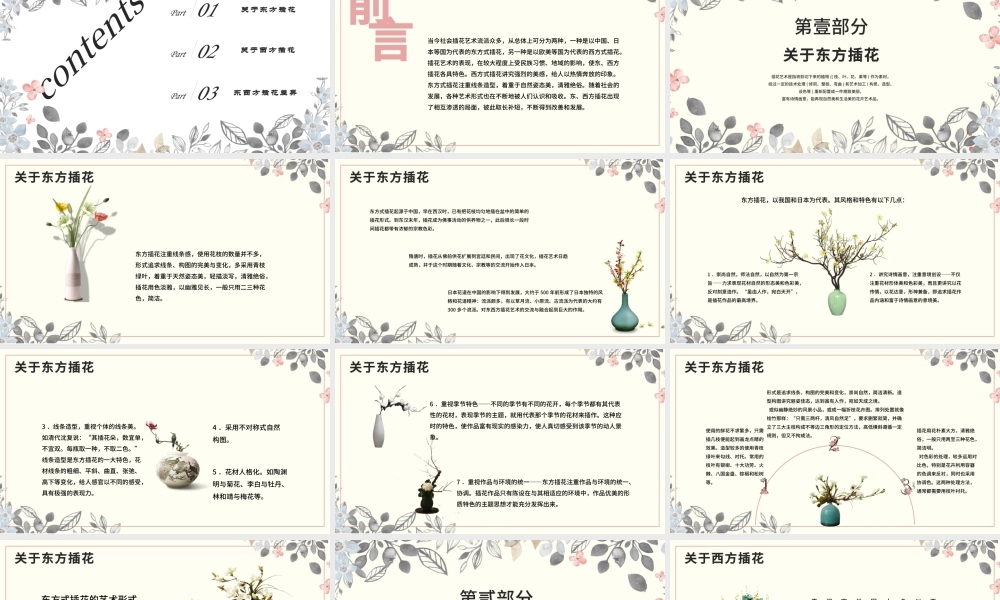 创意手绘植物鲜花之浅析东西方插花艺术PPT模板.pptx