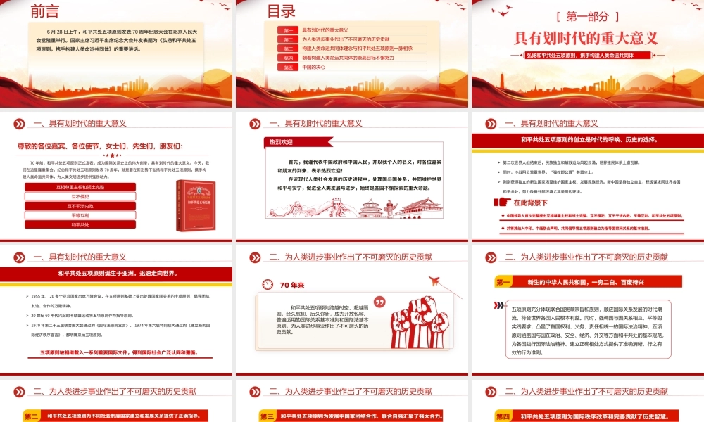 大气精美2024在和平共处五项原则发表70周年纪念大会上的重要讲话PPT.pptx