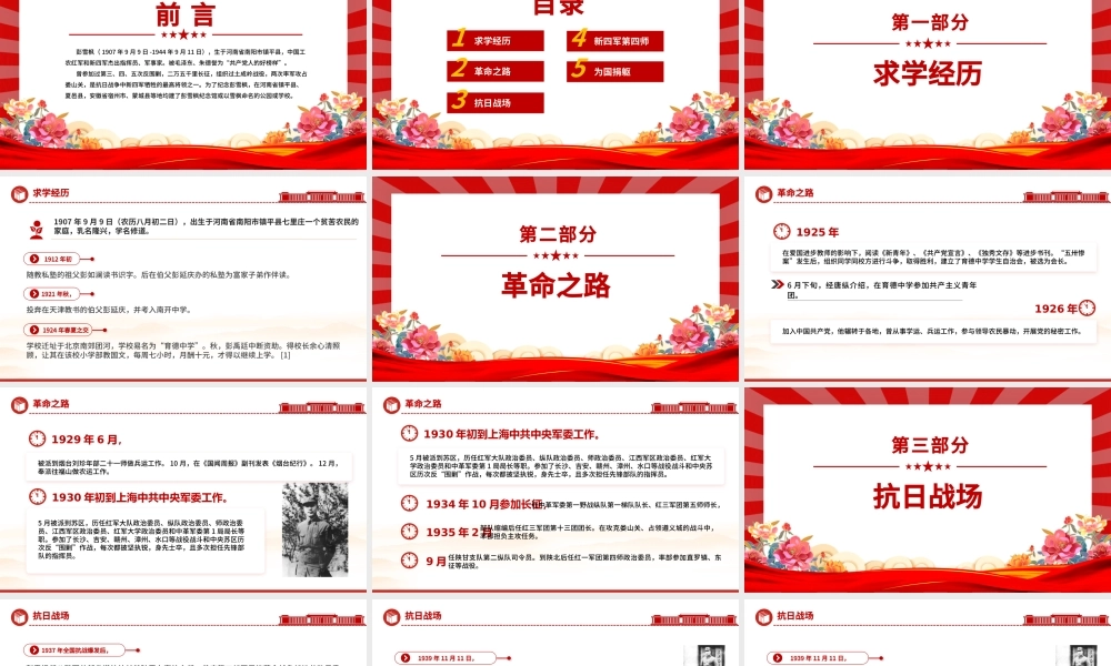 红色简洁共产党人好榜样彭雪枫PPT课件下载.pptx