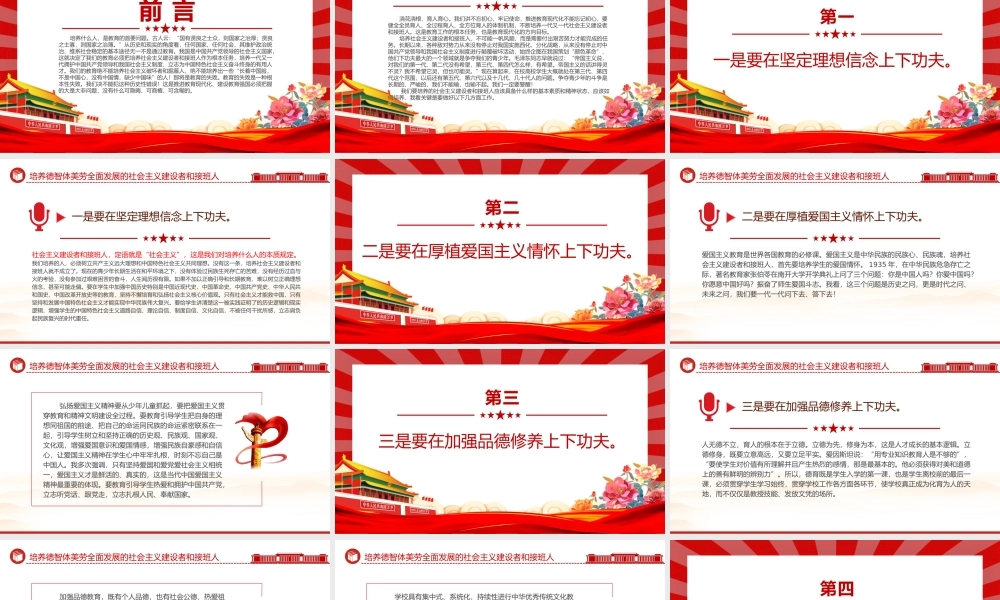 红色精美关于培养德智体美劳全面发展的社会主义建设者和接班人PPT课件.pptx