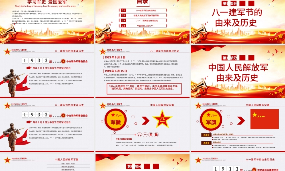红色精美热烈庆祝中国人民解放军建军98周年PPT红色大气铁血铸军魂建军节课件.pptx