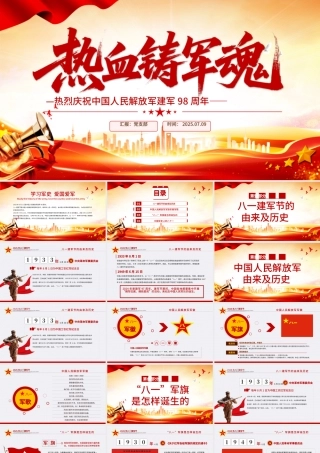 红色精美热烈庆祝中国人民解放军建军98周年PPT红色大气铁血铸军魂建军节课件.pptx