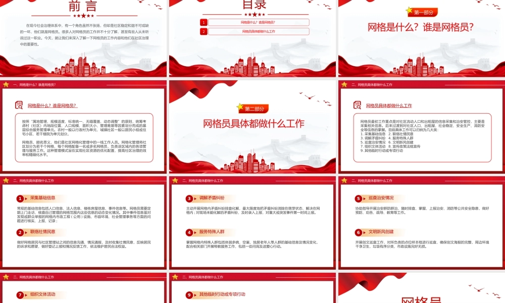 红色精美网格员PPT小网格凝聚基层治理大合力课件.pptx