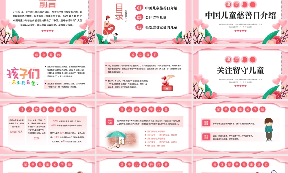 粉色温馨6月22日中国儿童慈善活动日PPT课件下载.pptx