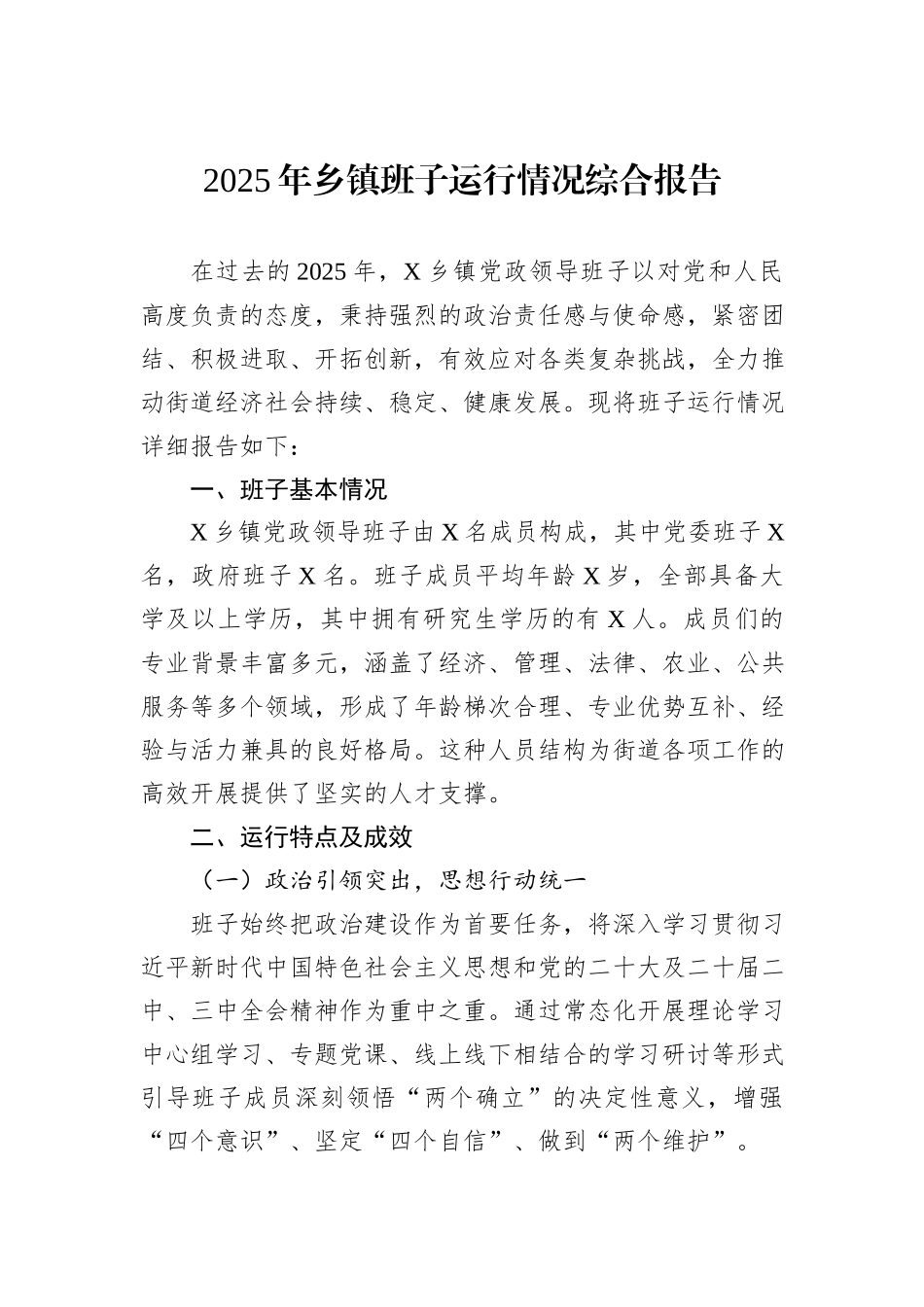 2025年乡镇班子运行情况综合报告.docx_第1页