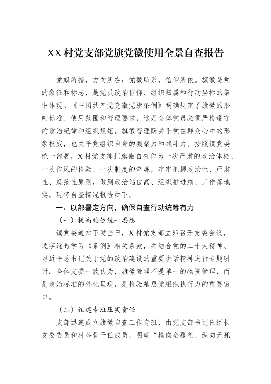 XX村党支部党旗党徽使用全景自查报告.docx_第1页