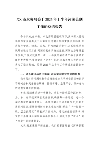 XX市水务局关于2025年上半年河湖长制工作的总结报告.docx