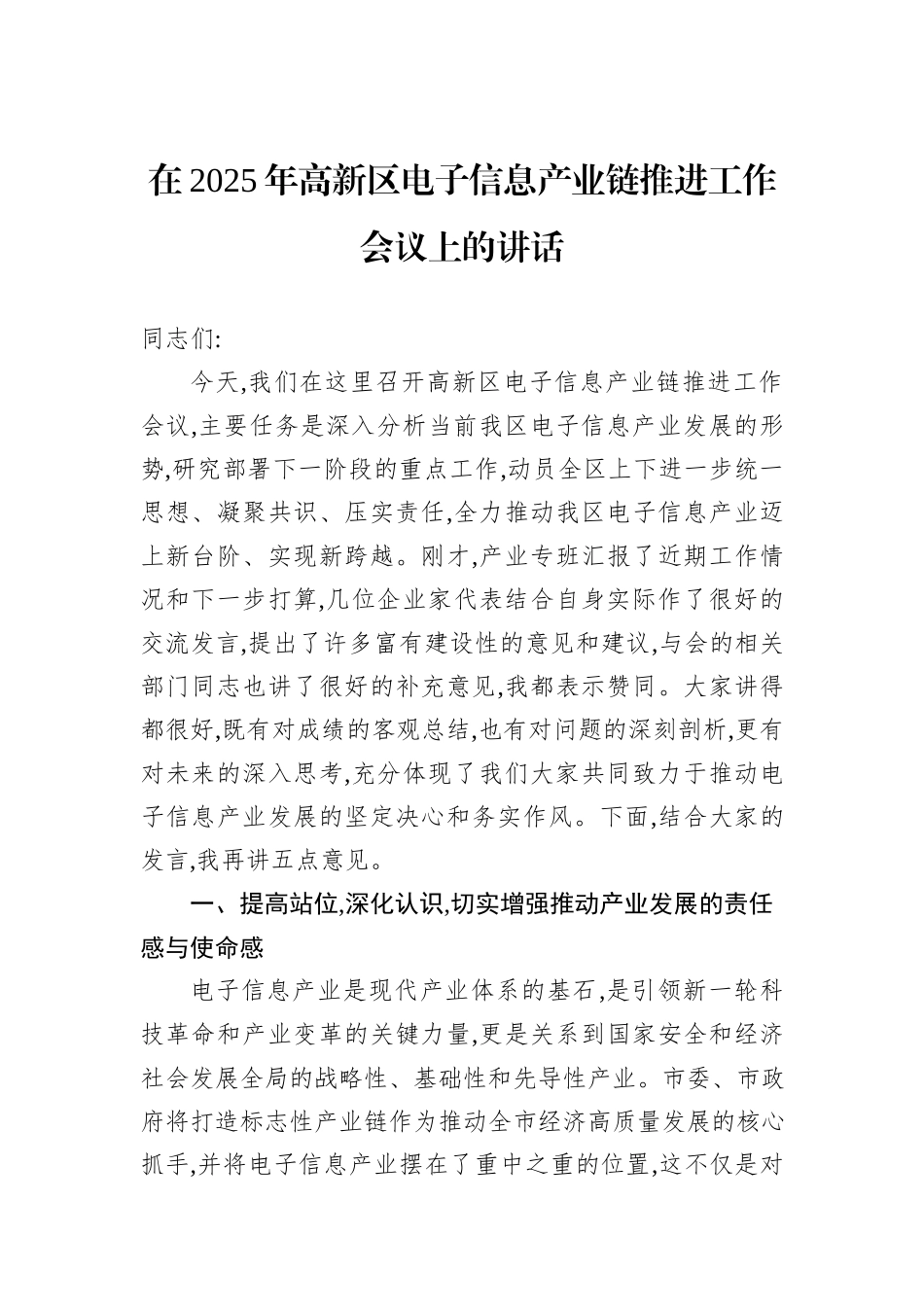 在2025年高新区电子信息产业链推进工作会议上的讲话.docx_第1页