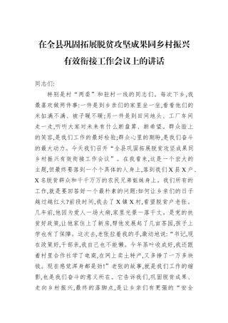 在全县巩固拓展脱贫攻坚成果同乡村振兴有效衔接工作会议上的讲话.docx