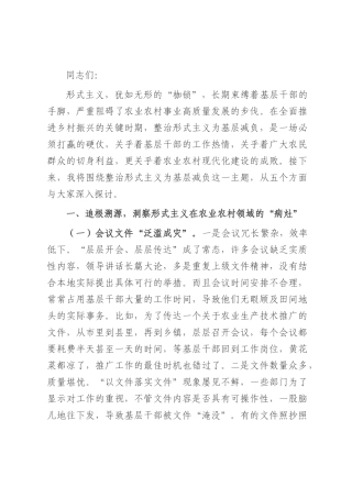 农业农村局局长围绕整治形式主义为基层减负研讨发言材料.docx