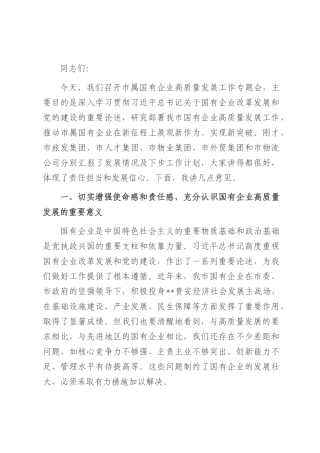 在2025年市属国有企业高质量发展工作专题会上的讲话.docx
