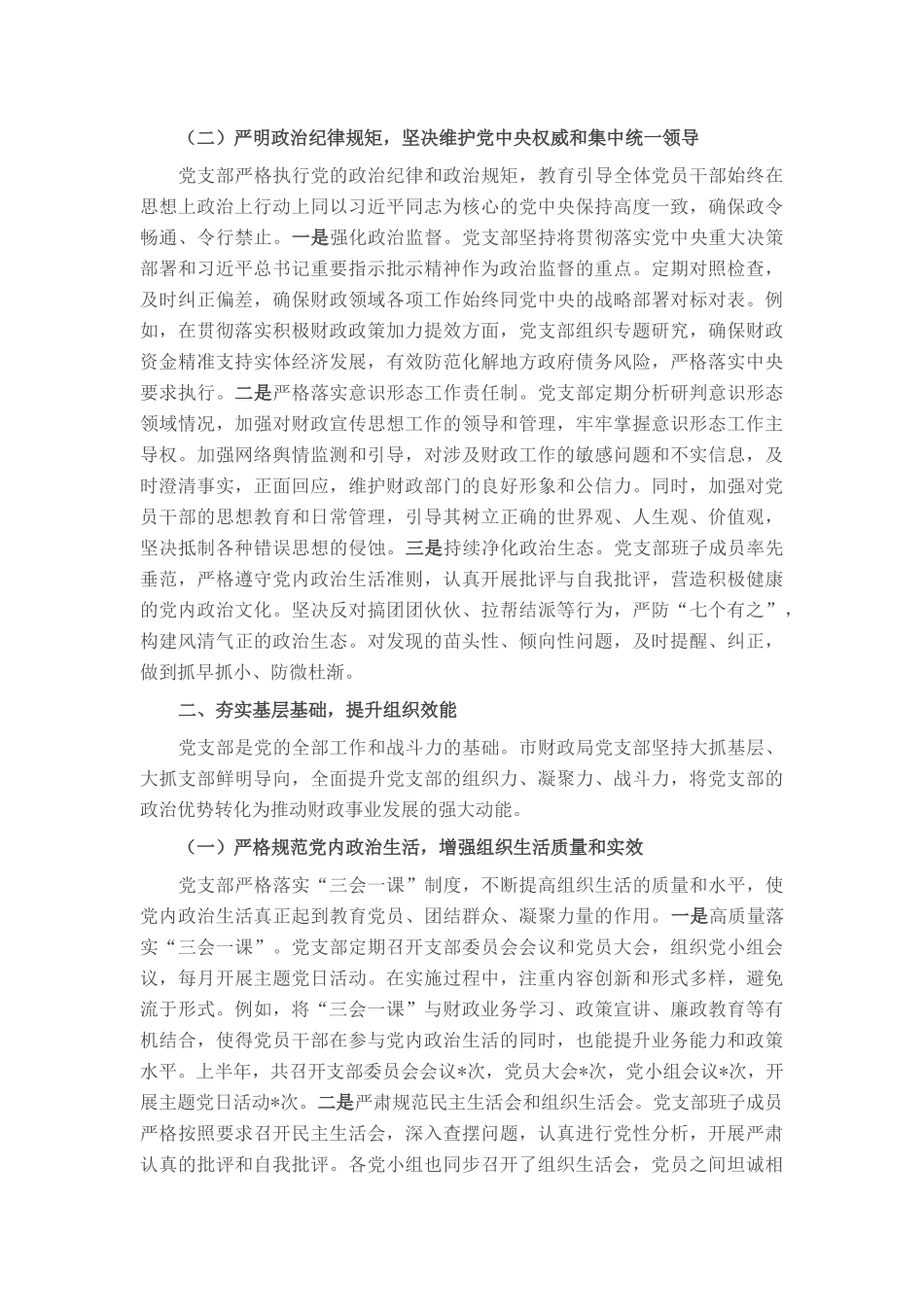 市财政局党支部2025年上半年全面从严治党工作报告.docx_第2页