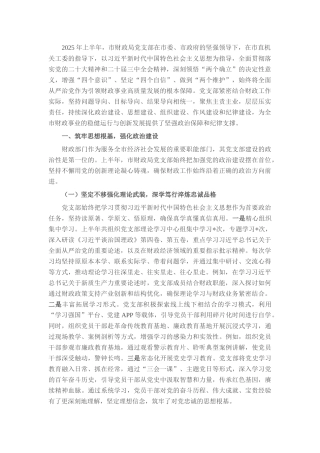 市财政局党支部2025年上半年全面从严治党工作报告.docx