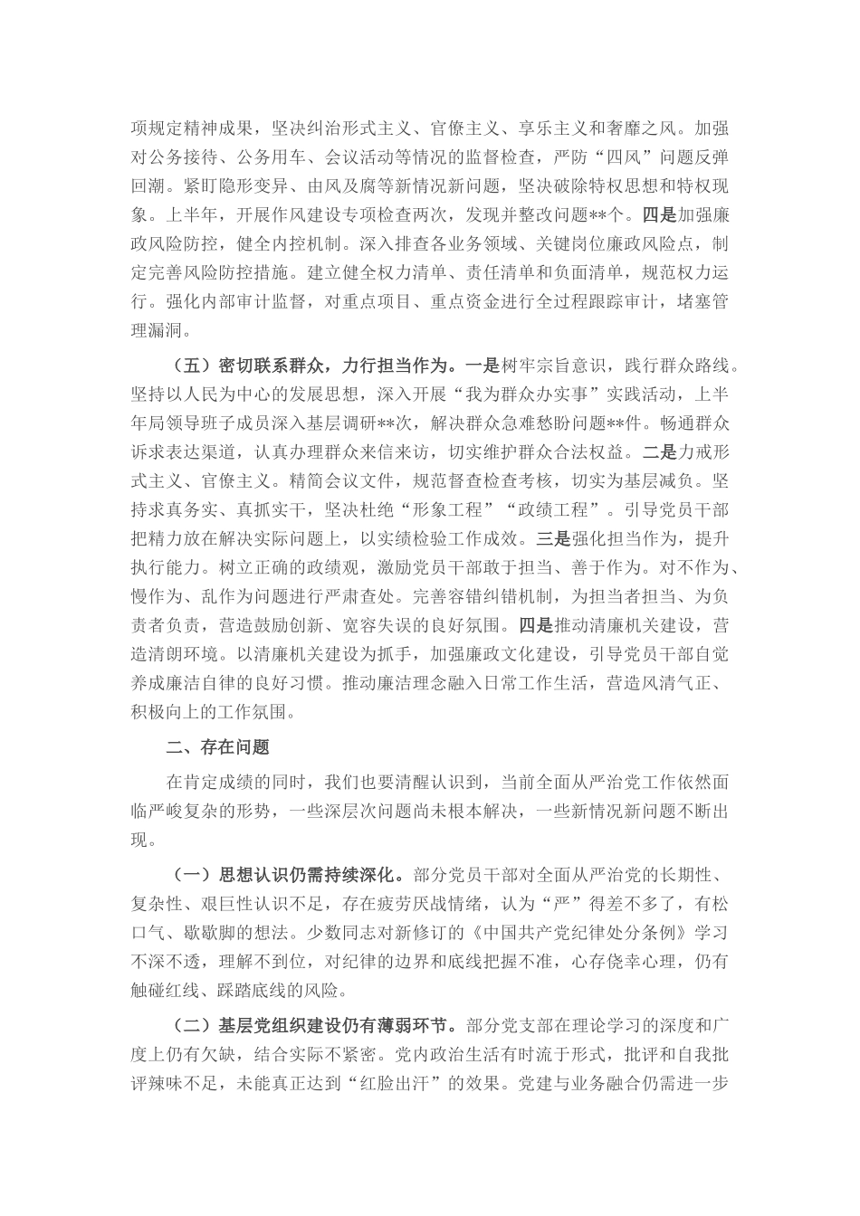 区局2025年上半年全面从严治党工作报告及下一步工作谋划.docx_第3页