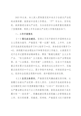 县长2025年上半年全面从严治党情况报告.docx