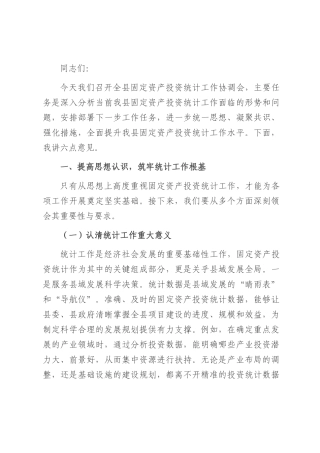 县统计局长在固定资产投资统计工作协调会上的讲话.docx