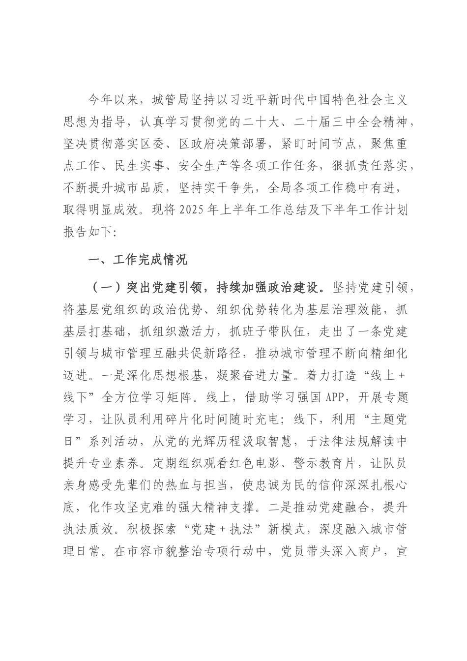 2025年城管局上半年工作总结和下半年工作计划.docx_第1页