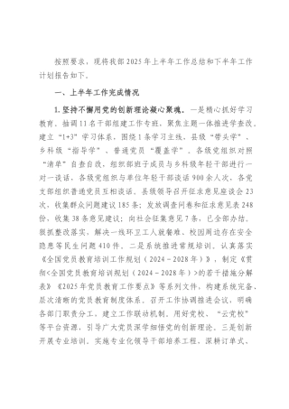 组织部2025年上半年工作总结和下半年工作计划.docx