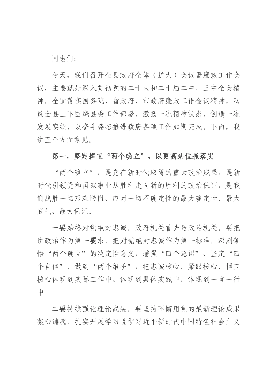 在2025年县政府全体（扩大）会议暨廉政工作会议上的讲话.docx_第1页
