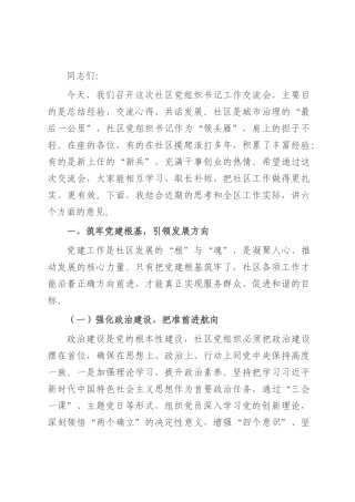 区组织部长在社区党组织书记工作交流会上的讲话.docx