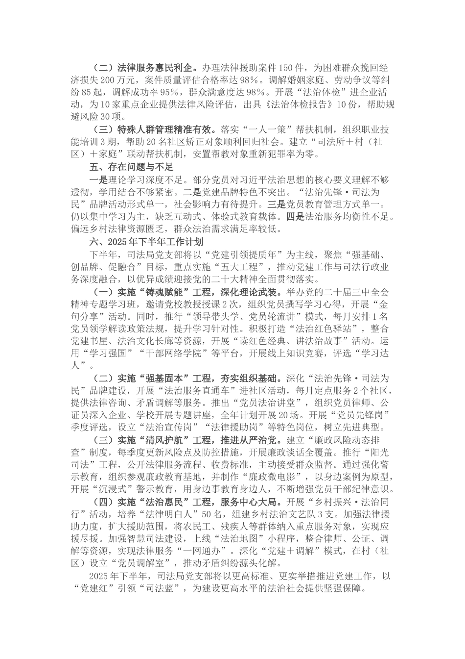 司法局党支部2025年上半年工作总结和下半年工作计划.docx_第2页