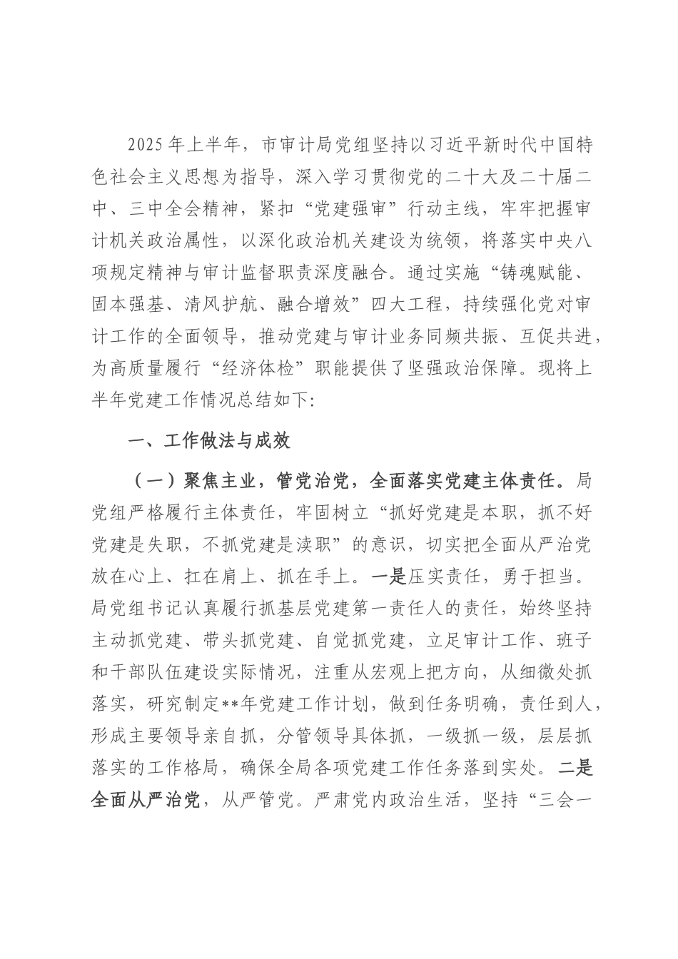 审计局2025年上半年党建工作总结报告.docx_第1页