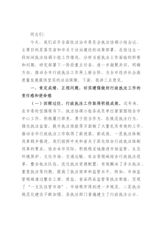 市长在全面依法治市委员会执法协调小组会议上的讲话.docx