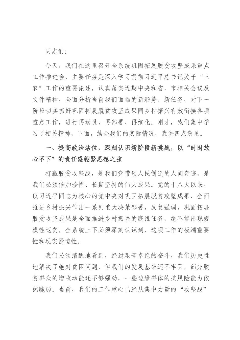 在2025年全系统巩固拓展脱贫攻坚成果重点工作推进会上的讲话.docx_第1页