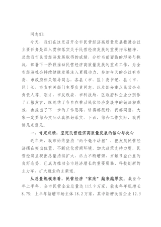 全市民营经济高质量发展推进会议讲话.docx